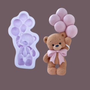 2d Teddy Bear with Balloons Silicone Mould