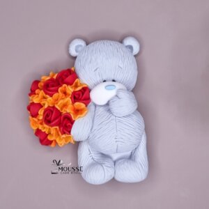 Silicone Moulds - Moussecakebox Silicone Mould Teddy Bear with flowers