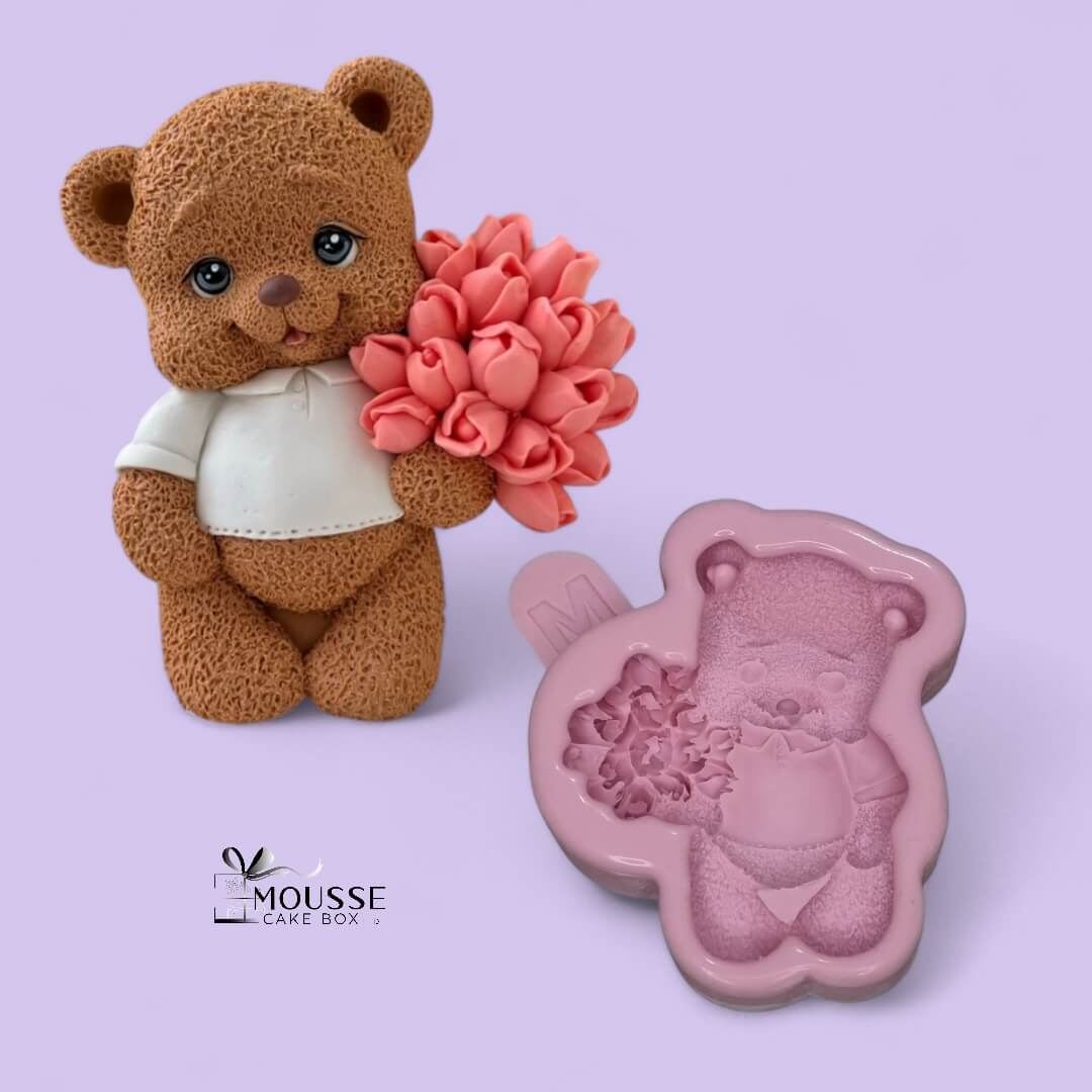 Silicone Moulds - Moussecakebox Silicone Mould Teddy Bear with Tulips